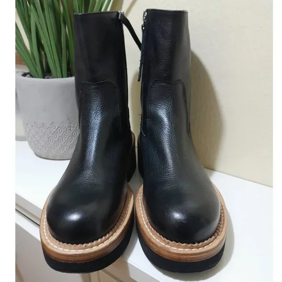 Paloma Barceló Black Leather Platform Ankle Boots - Picture 3 of 10